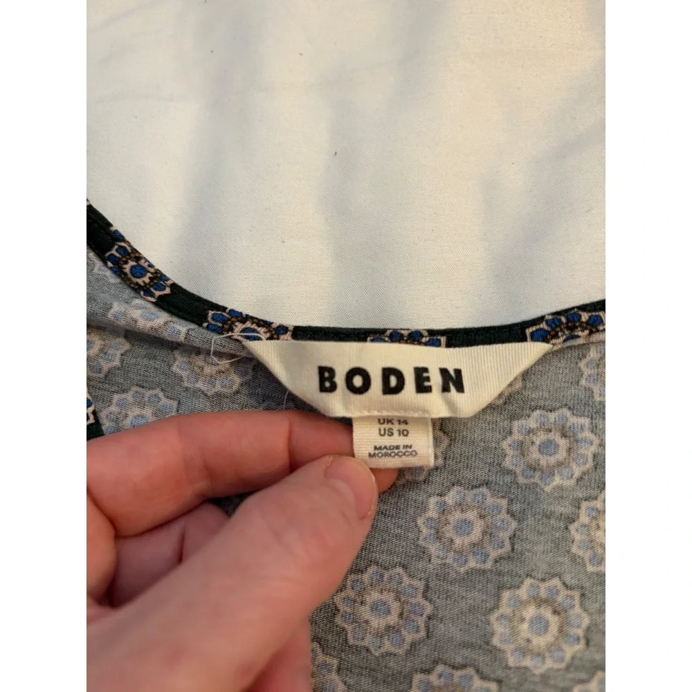 Boden T1295 Womens Green Floral Medallion Square Neck‎ Wrap Front Top US 10